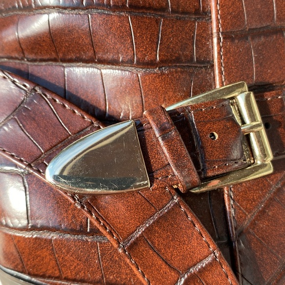 Just Fab Elora buckle under boot detail cowgirl booties faux croc in brown 7.5 - Picture 11 of 16